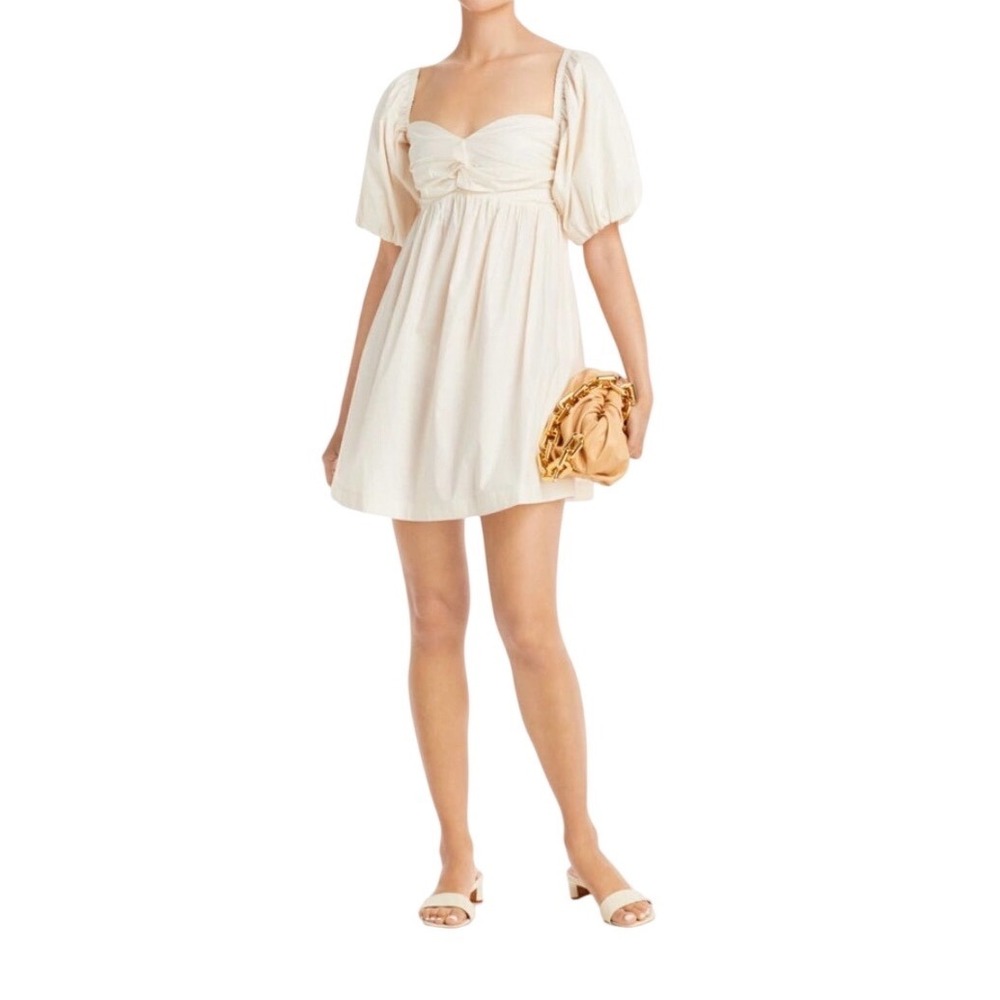 En Saison Poplin Babydoll Mini Dress Womens XS Cream Puff Sleeve Cottagecore